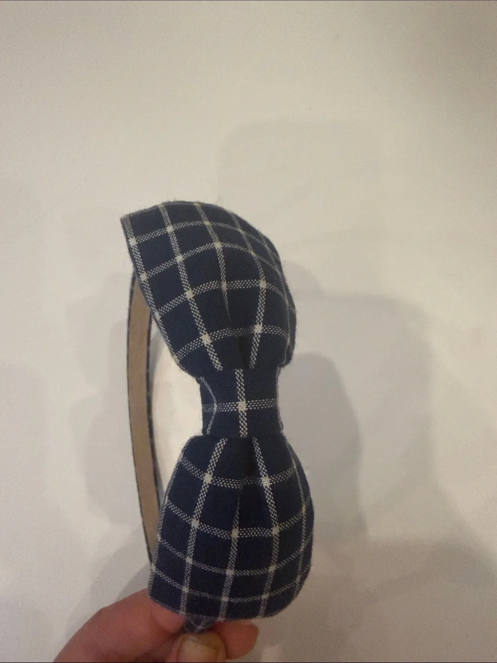 Checked Navy Bow Headband for Kids
